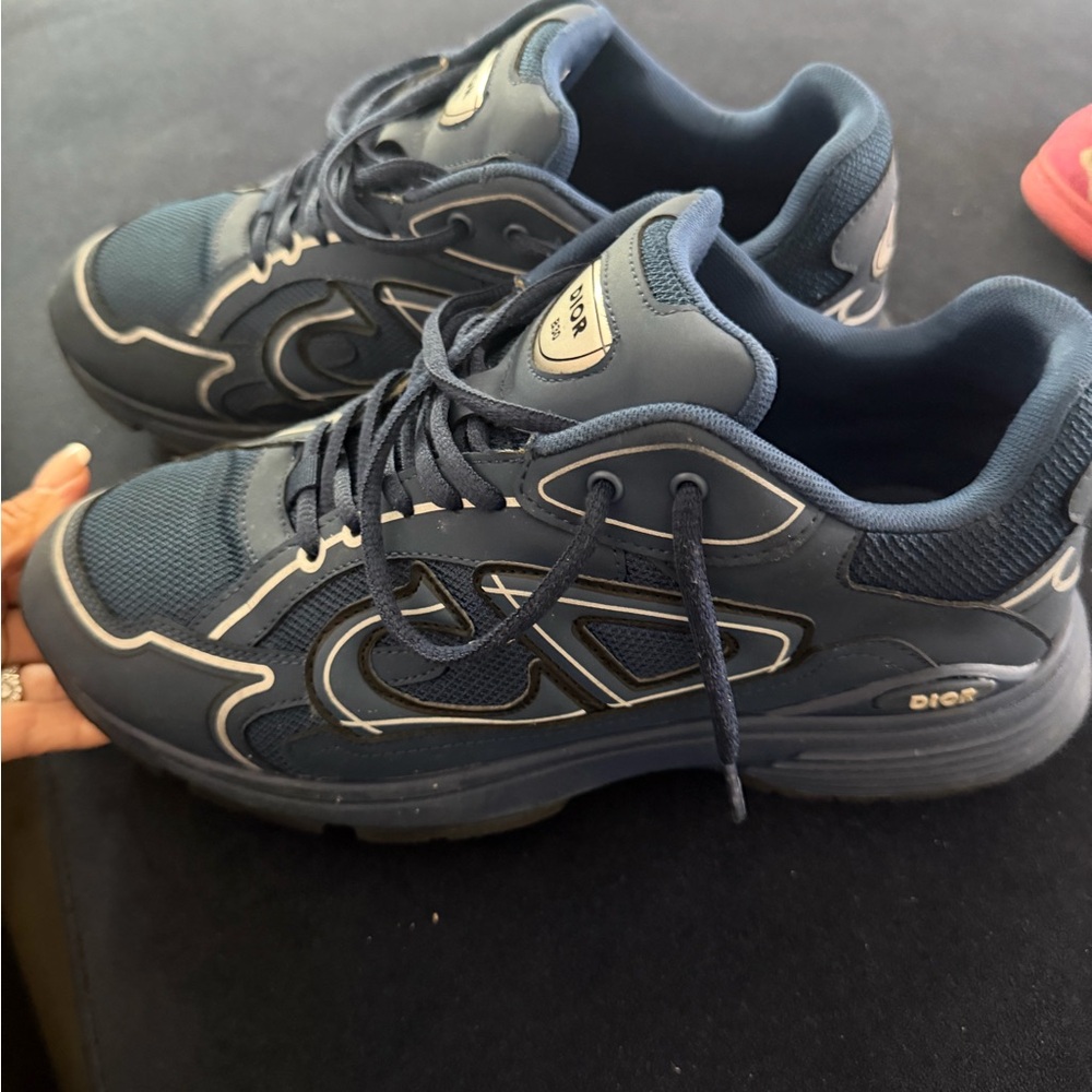 Dior Men’s Navy Blue Mesh & Leather Sneakers - Picture 6 of 9